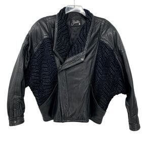 Vintage Leather Sweater Bomber Jacket J Walden Mixed Material Black Mens Size 46